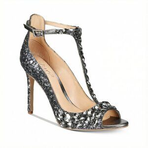 Jewel Badgley Mischka Conroy Metallic Glitter Elegant Silver Women's Heels
